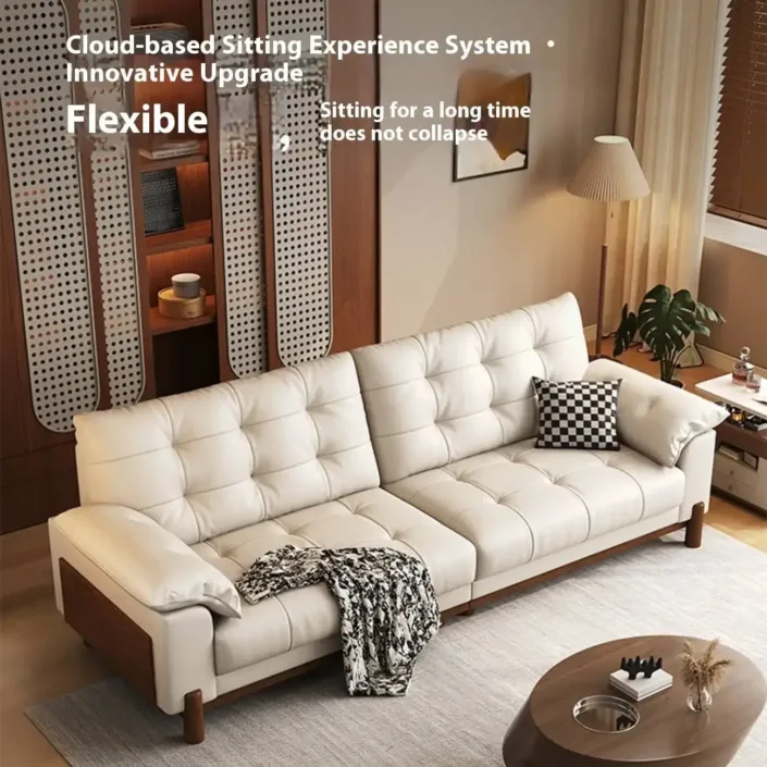 Globe Sofa - Vintage Style New Cloud Solid Wood Leather Sofa Globe Sofa - Vintage Style New Cloud Solid Wood Leather Sofa