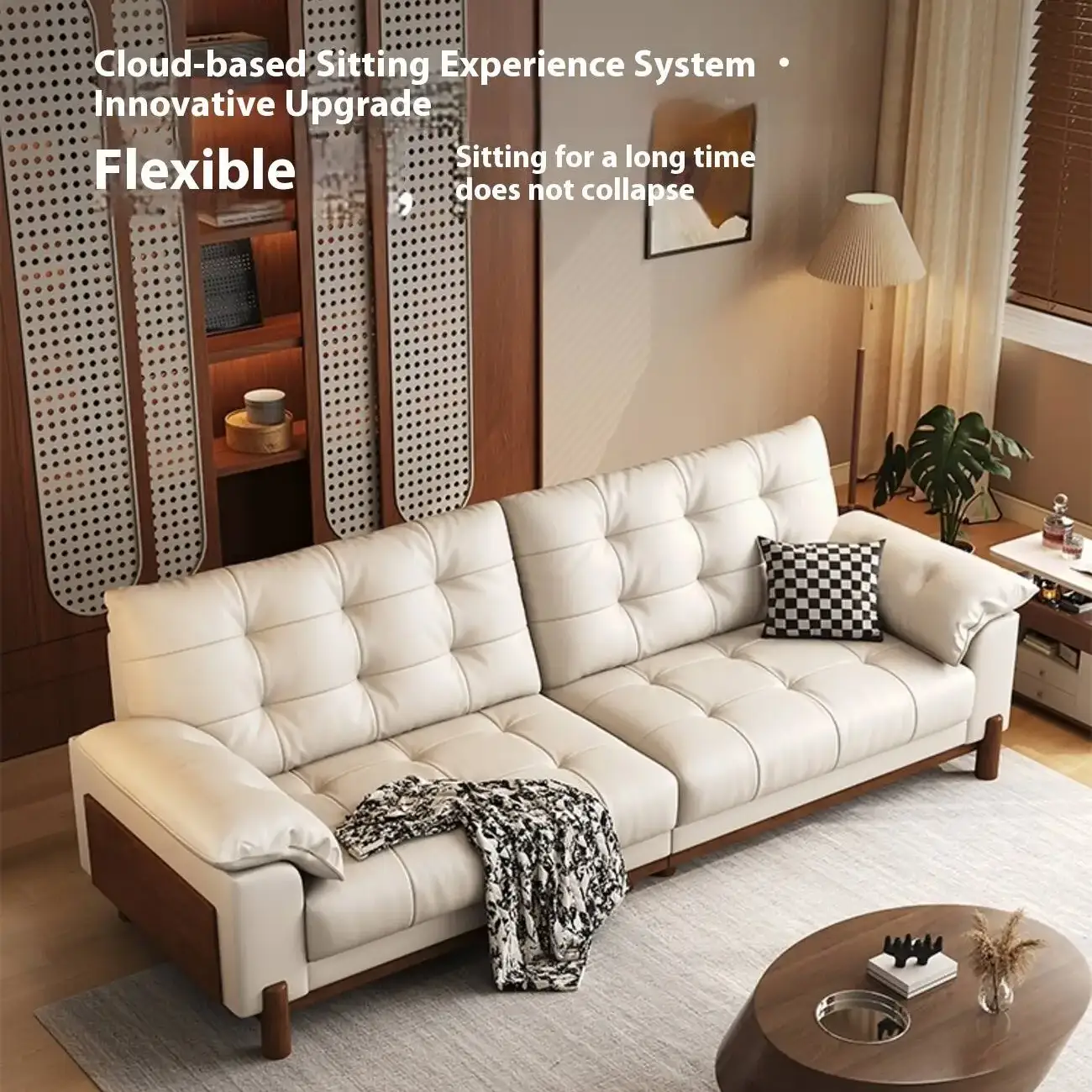 主图-02 Globe Sofa - Vintage Style New Cloud Solid Wood Leather Sofa