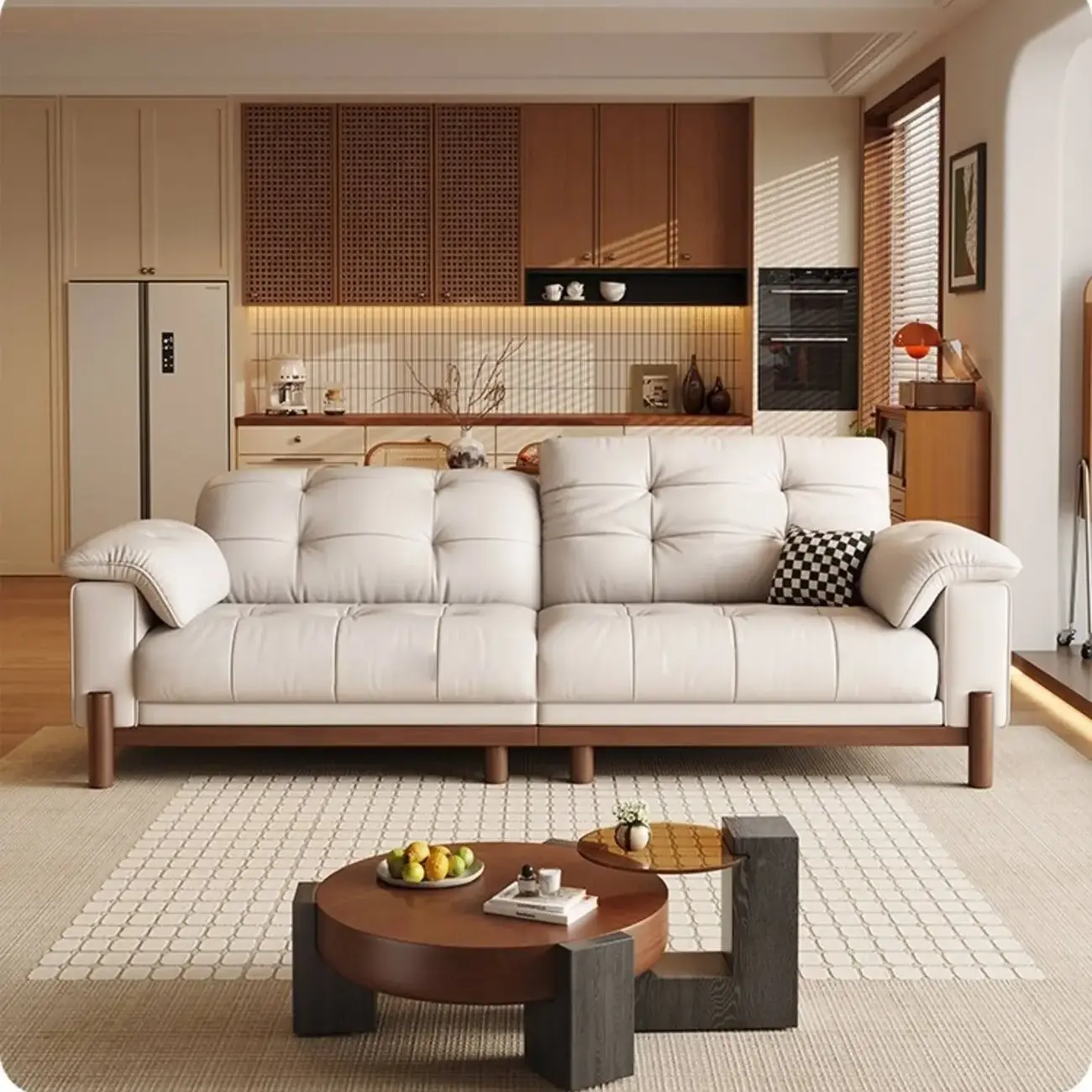 主图-02 Globe Sofa - Vintage Elegant Solid Wood Leather Sofa