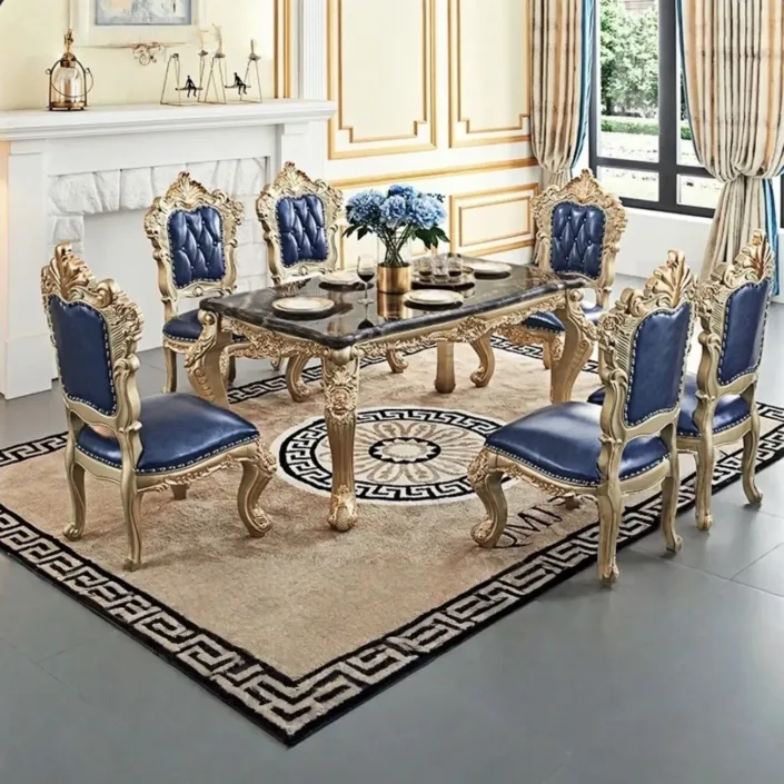 European Style Villa Solid Wood Carved Dining Table And Chair