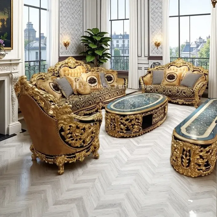 Globe Sofa - French Court Solid Wood Carved Gold Foil Sofa Globe Sofa - French Court Solid Wood Carved Gold Foil Sofa