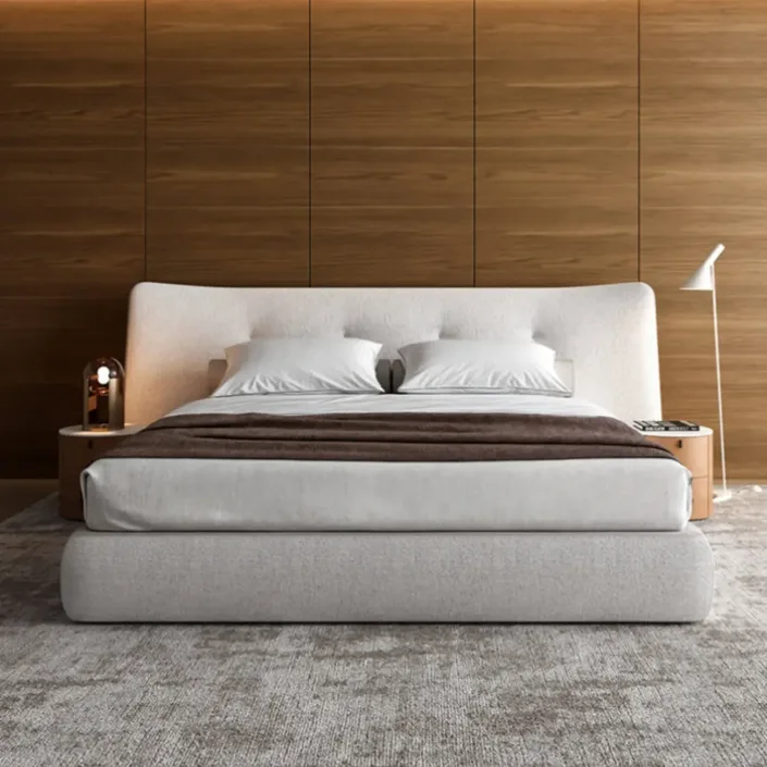 Italian Minimalist Linen-Cotton Wide-Screen King Bed