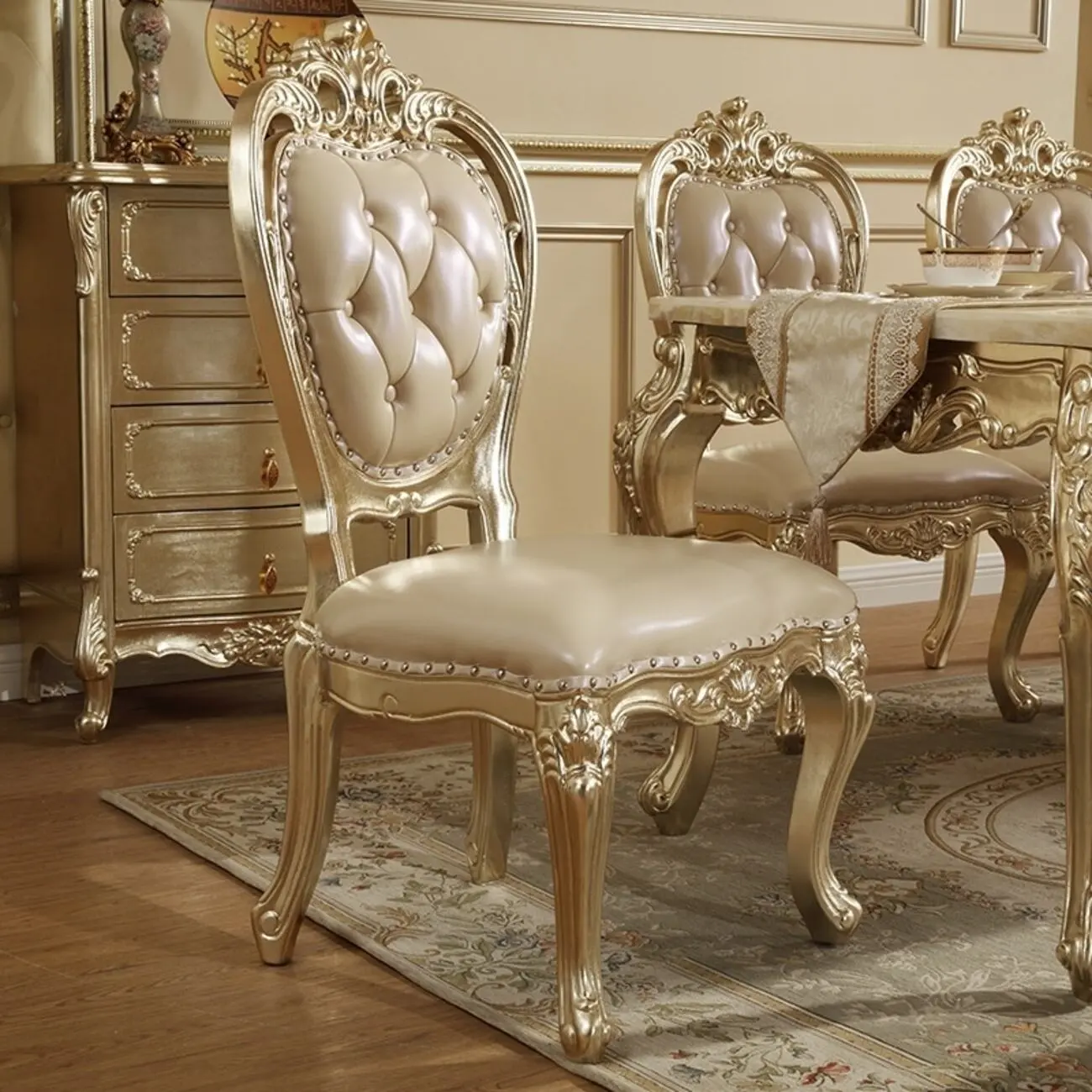 主图-03 Globe Sofa - European Champagne Gold Palace Vintage Dining Chair Set