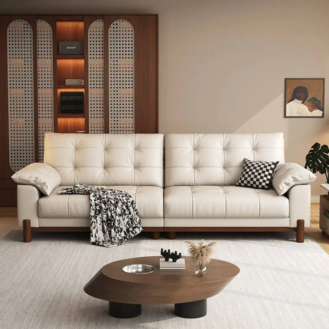 主图-03 Globe Sofa - Vintage Style New Cloud Solid Wood Leather Sofa