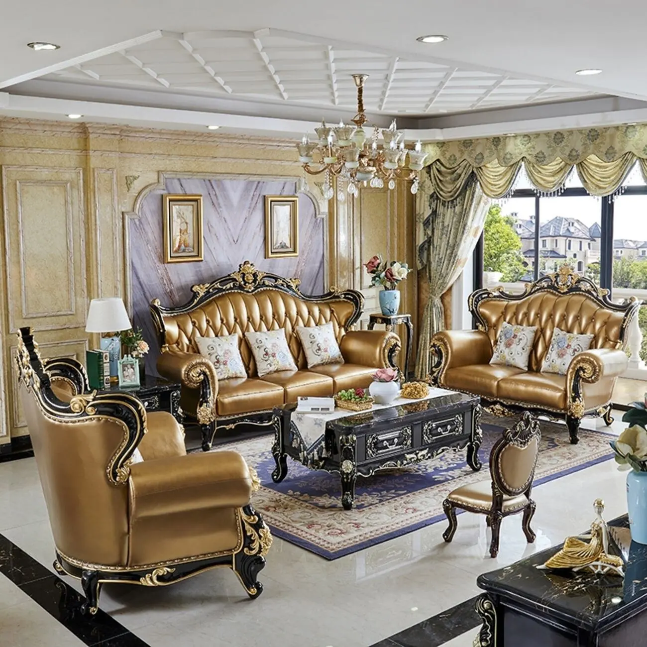 主图-03 Globe Sofa - European Style solid Wood Double-sided Carved Villa Sofa