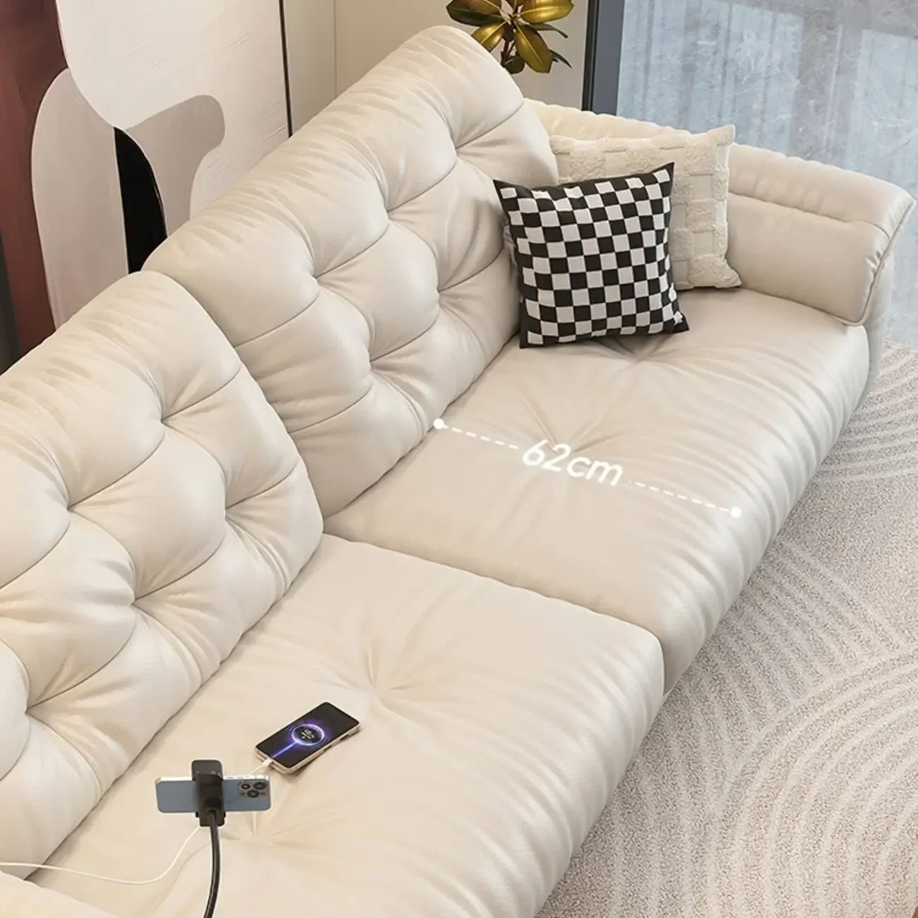 主图-04 Globe Sofa - Cream-Style Multifunctional Charging Leather Sofa
