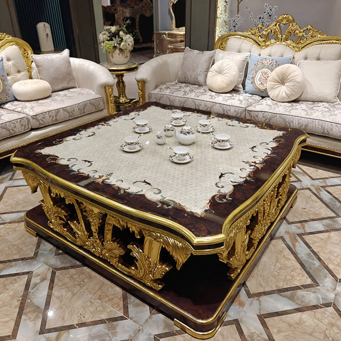 主图-04 Globe Sofa - French-style Palace Solid Wood Carved Upholstered Sofa of Noble Luxury