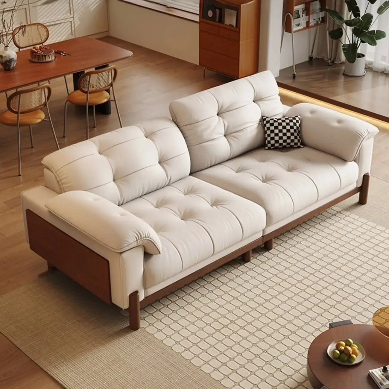 主图-04 Globe Sofa - Vintage Elegant Solid Wood Leather Sofa