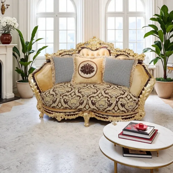 Globe Sofa - French Court Solid Wood Carved Gold Foil Sofa Globe Sofa - French Court Solid Wood Carved Gold Foil Sofa