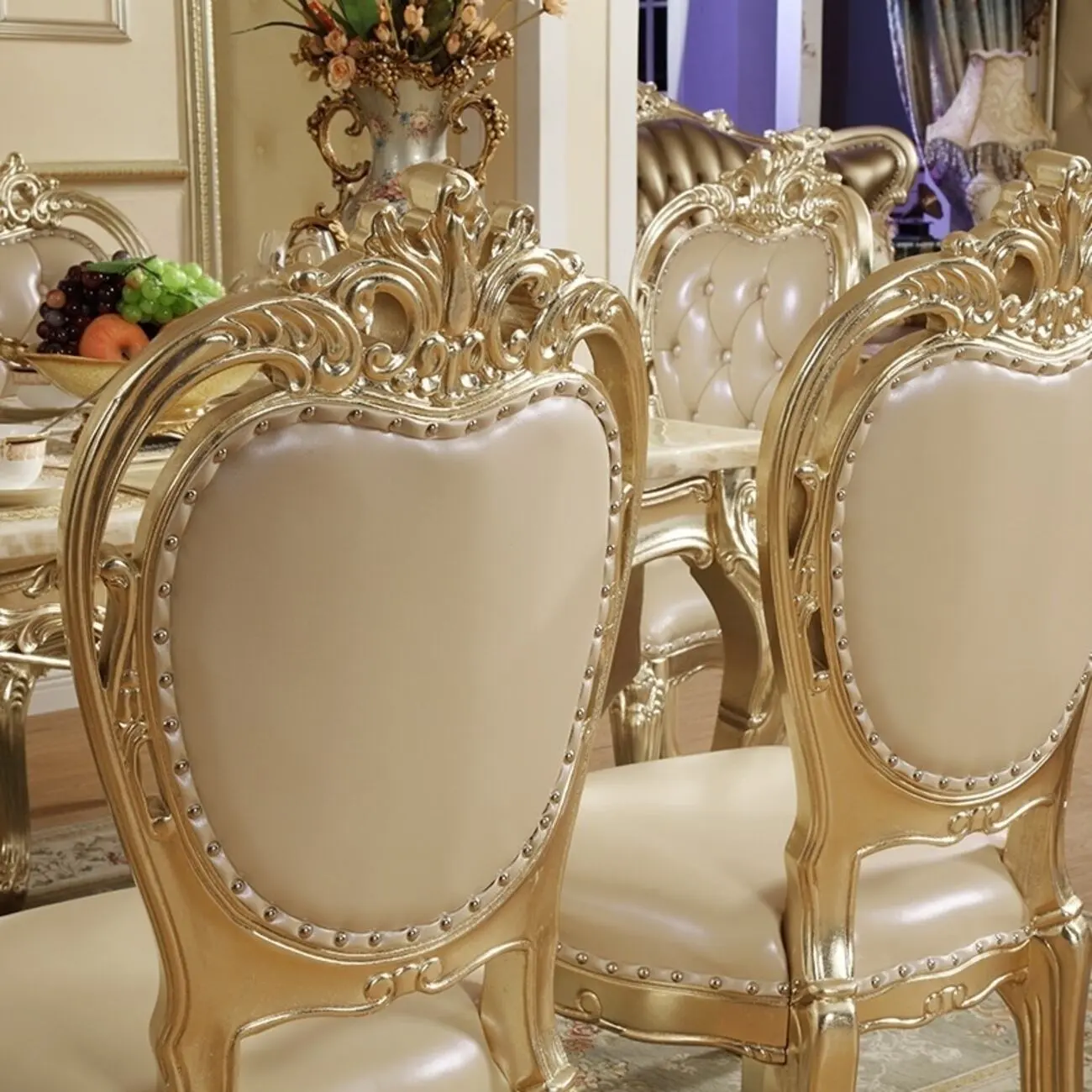 主图-05 Globe Sofa - European Champagne Gold Palace Vintage Dining Chair Set
