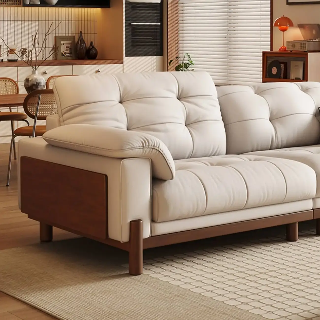 主图-05 Globe Sofa - Vintage Elegant Solid Wood Leather Sofa