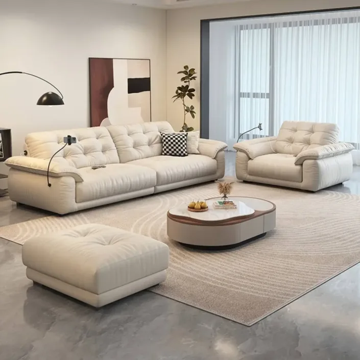 Globe Sofa - Cream-Style Multifunctional Charging Leather Sofa Globe Sofa - Cream-Style Multifunctional Charging Leather Sofa