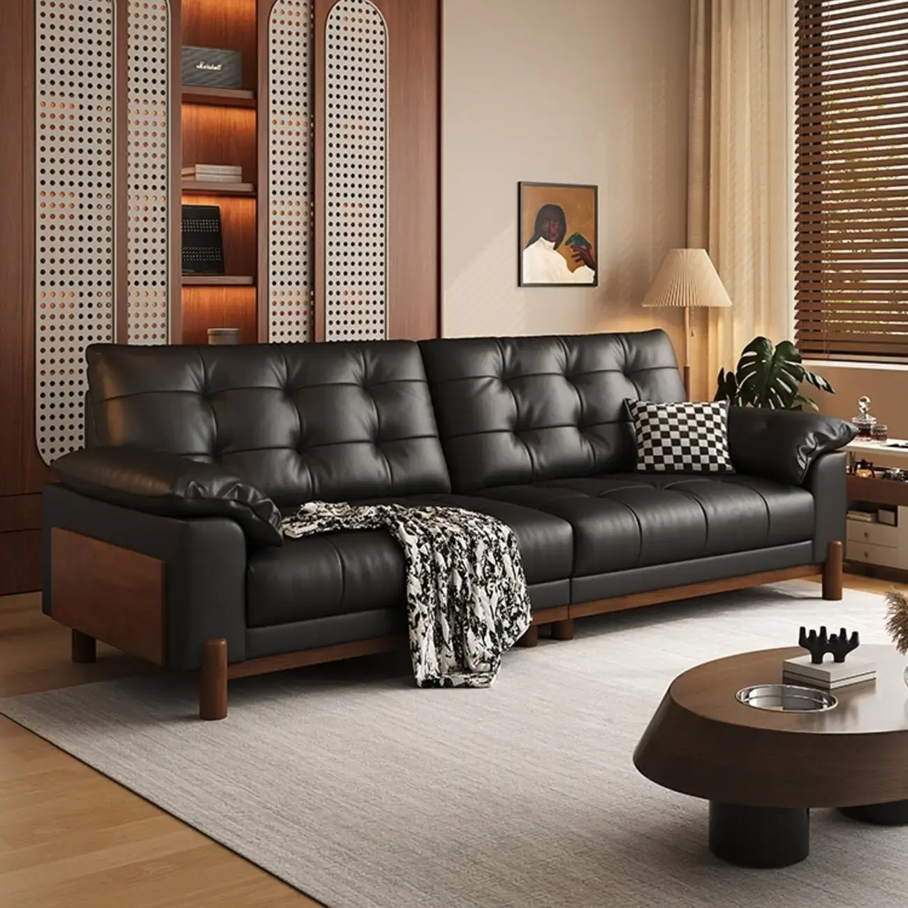 主图-06 Globe Sofa - Vintage Style New Cloud Solid Wood Leather Sofa