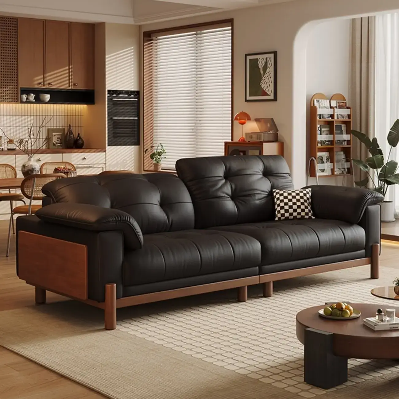 主图-06 Globe Sofa - Vintage Elegant Solid Wood Leather Sofa
