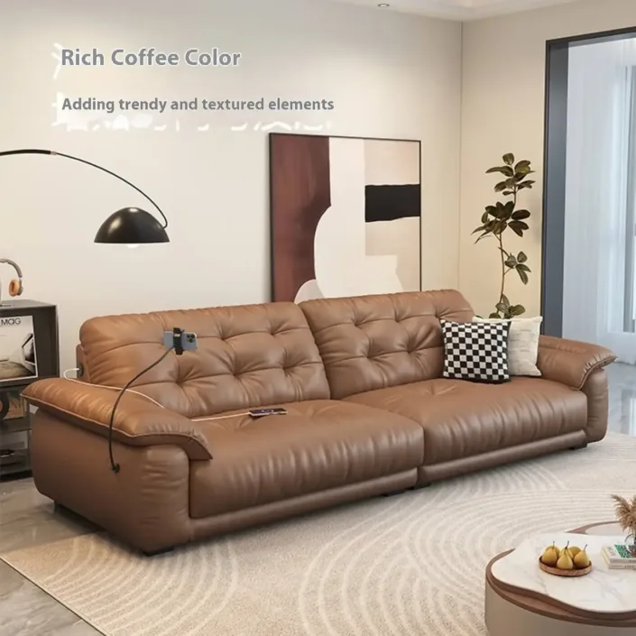 Globe Sofa - Cream-Style Multifunctional Charging Leather Sofa Globe Sofa - Cream-Style Multifunctional Charging Leather Sofa
