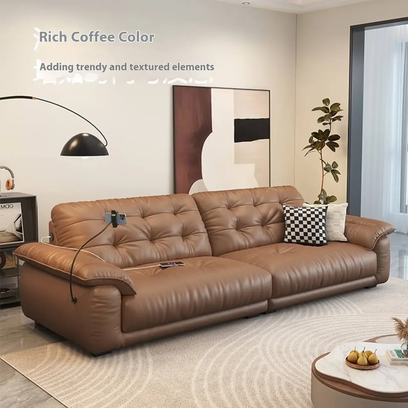 主图-07 Globe Sofa - Cream-Style Multifunctional Charging Leather Sofa