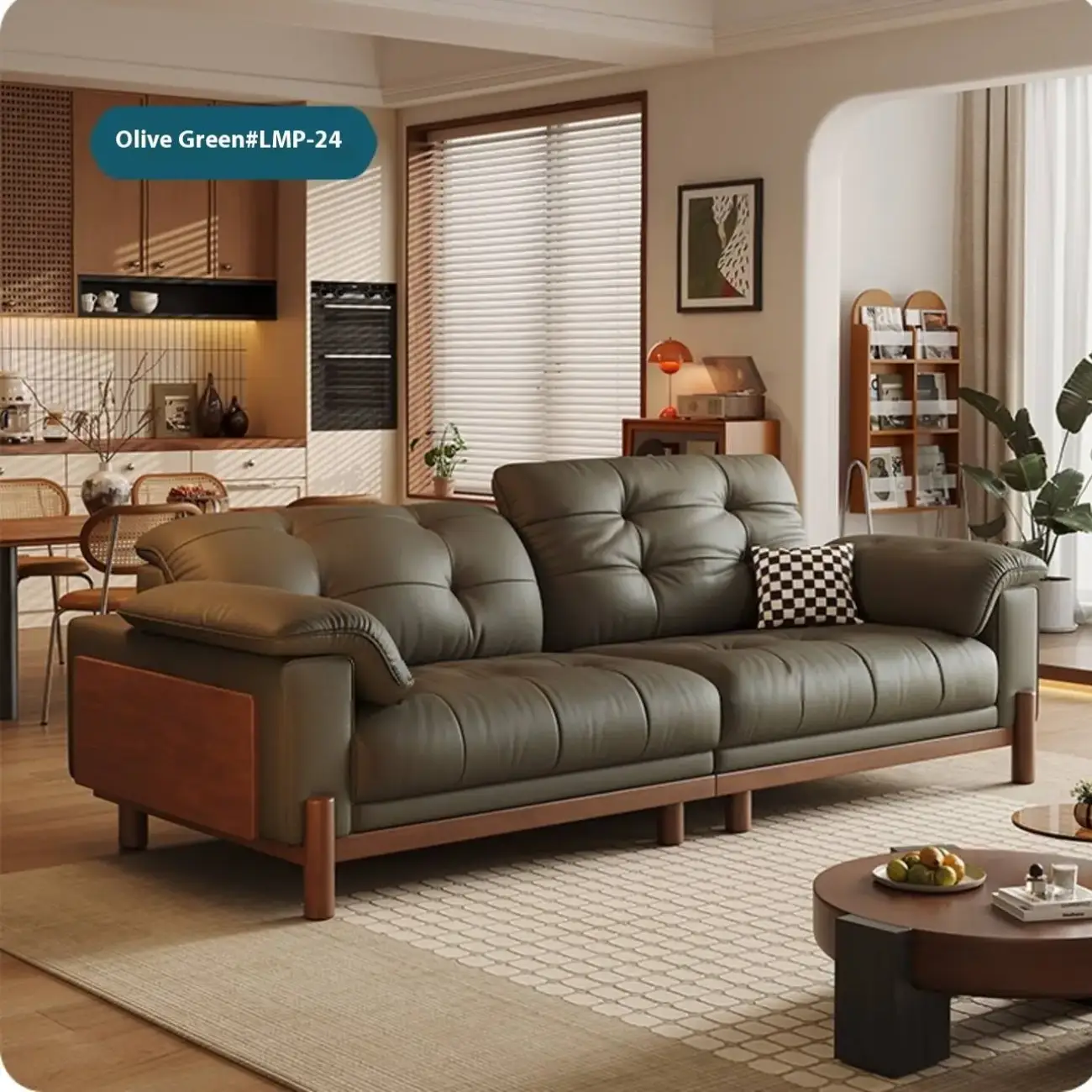 主图-07 Globe Sofa - Vintage Elegant Solid Wood Leather Sofa