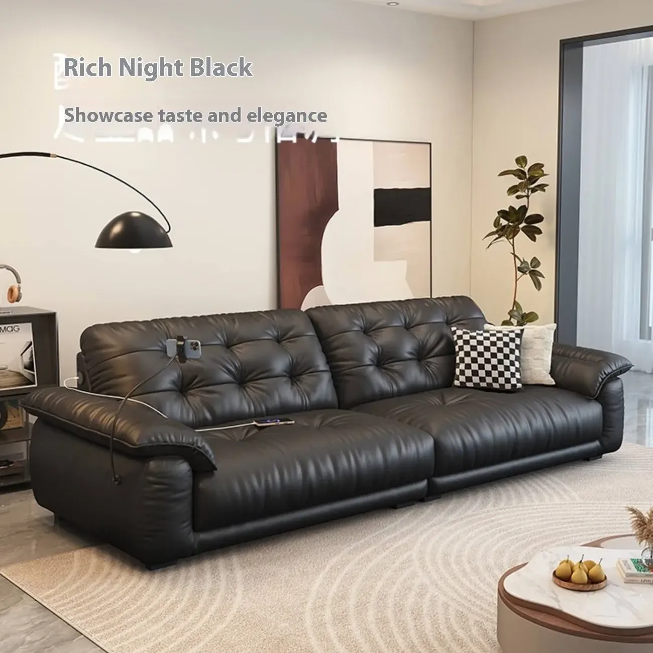 主图-08 Globe Sofa - Cream-Style Multifunctional Charging Leather Sofa