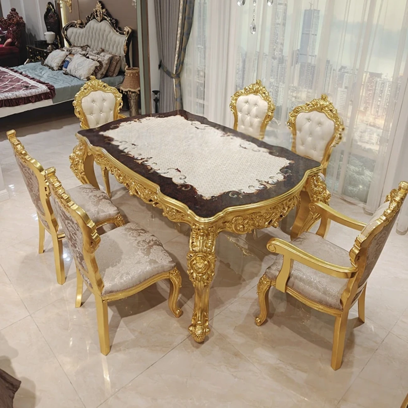 主图-11餐桌 Globe Sofa - French-style Palace Solid Wood Carved Upholstered Sofa of Noble Luxury