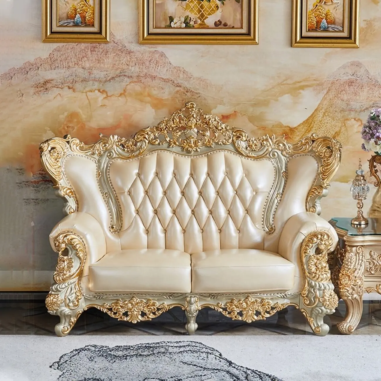主图-3 Globe Sofa - Top European Solid Wood Carved Villa Top Layer Cowhide Sofa