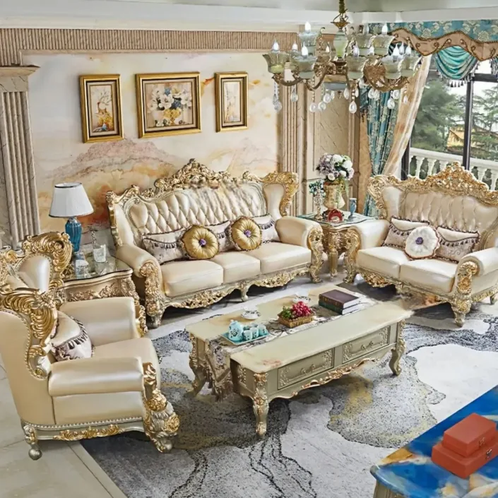 Globe Sofa - Top European Solid Wood Carved Villa Top Layer Cowhide Sofa Globe Sofa - Top European Solid Wood Carved Villa Top Layer Cowhide Sofa